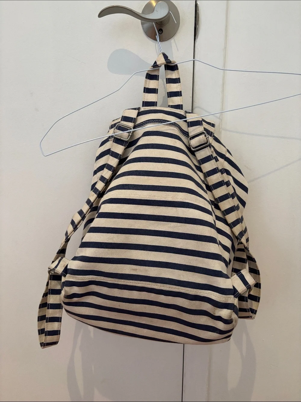 BAGGU Canvas Striped Drawstring Backpack - Navy and White